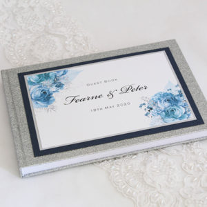 Botanical Glitter Guest Book - Silver and blue