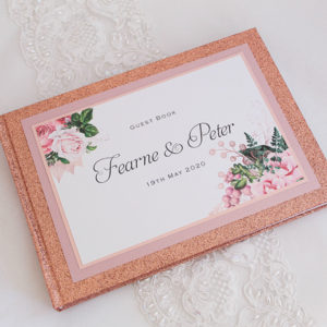 Botanical Glitter Guest Book - Rose Gold and pink