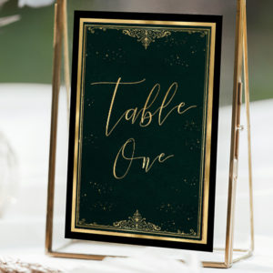 Bottle Green and gold Table number